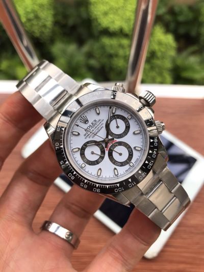 Rolex Daytona 904L Steel 40mm Six Hands Chronograph Oyster Band White Face Watch